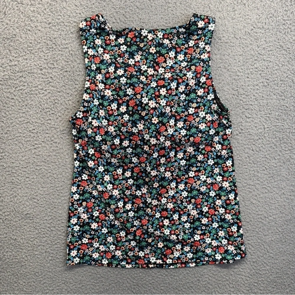 Lands End Swim Top Beach Resort Womens 8 Black Floral Built In Padded Bra - Picture 3 of 8